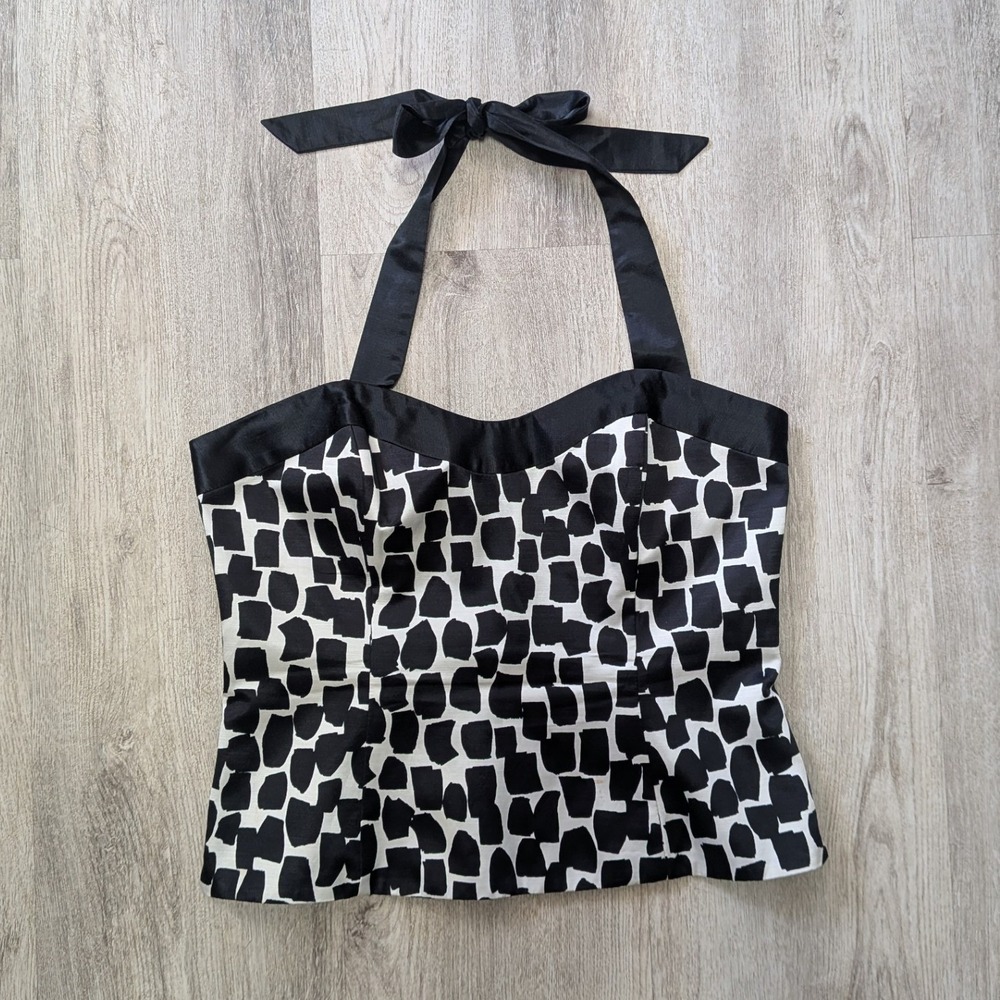 White House Black Market Retro Cotton Silk Geometric Halter Top Size 10